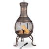 Relaxdays Forno Azteco, Attizzatoio, Graticola per la Legna, Griglia Parascintille, Giardino, Antico, Alto 89 cm, Bronzo