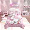 Loussiesd Set di biancheria da letto a forma di unicorno per bambine e ragazze con cuore rosa con inserto trapuntato per letto 135x200cm