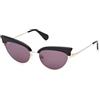 Max&Co. MO0102 Occhiali da Sole Donna, Occhiali da Sole in Metallo Leggeri ed Eleganti, Custodia Inclusa, Forma Lente Gatto, Lenti Fumo, Nero Lucido