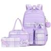 Amythe Zaino per Ragazze Delle Scuole Elementari e Medie 3 pezzi con Lunch Bag e Astuccio, Cartella Scolastica per Ragazze di 9-16 anni, Zainetto per Bambini Carino e Casual, Viola