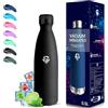 Grsta Borraccia Termica, 500 ml Borraccia Bambini, Senza BPA, Borraccia Acciaio Inox, Senza Perdite, Borracce Termiche, Isolato Sottovuoto, Borracce per Scuole, Campeggio, Uffici, Viaggio, Nero