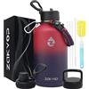 ZAKVOP Borraccia Termica 2 Litri con Cannucce e 3 Coperchi, Borraccia Acciaio Inox con Manico in Paracord, Bottiglia Termica con Spazzole per Palestra, Escursionismo, Campeggio (Rosso+Viola)