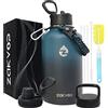 ZAKVOP Borraccia Termica 2 Litri con Cannucce e 3 Coperchi, Borraccia Acciaio Inox con Manico in Paracord, Bottiglia Termica con Spazzole per Palestra, Escursionismo, Campeggio (Blu+Nero)