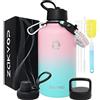 ZAKVOP Borraccia Termica 2 Litri con Cannucce e 3 Coperchi, Borraccia Acciaio Inox con Manico in Paracord, Bottiglia Termica con Spazzole per Palestra, Escursionismo, Campeggio (Rosa chiaro+Azzurro)