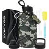 ZAKVOP Borraccia Termica 2 Litri con Cannucce e 3 Coperchi, Borraccia Acciaio Inox con Manico in Paracord, Bottiglia Termica con Spazzole per Palestra, Escursionismo, Campeggio (Camouflage)