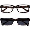 The Reading Glasses Company Marrone Tartaruga Lettori Con Uv400 Lettore Sole Valore Pacco Doppio Uomo Donna Rs92-2 +2,50 - 70 Gr