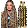 Hxxcoup Human Braiding Hair for Boho Braids Deep Wave Bulk Total 150g 3 Bundles 30 30 30 Inch Human Hair Extension Capelli Umani Naturali Unprocessed No Weft P4/613 Highlight Blond for Women