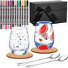 Sinmoe Dipingi la Tua Tazza di Vetro Kit di Pittura per Adulti, 2 da Tazze da Caffè 2 Cucchiai 12 Pennarelli Bicchiere 2 Sottobicchieri in Sughero con Scatola Regalo per San Valentine(350 mL)