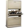 BAKAJI Scarpiera Salvaspazio Slim Portascarpe in Legno Melaminico con 3 Ante a Ribalta e Doppia Profondità Dimensioni 60 x 24 x 120 cm (Olmo)