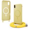 Bigcousin Magnetica Cover con Cordino per iPhone XR,[Compatibile con MagSafe], Cover in Silicone, Regolabile Cordino da Collo Nylon Catena Collana Tracolla,Giallo