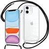 Pnakqil Cover per iPhone 11 con Cordino, Custodia con Laccio Collana Tracolla Trasparente Cellulare Antigraffio Silicone Proteggere Corda Case per iPhone 11, Nero 01