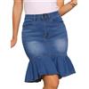 Allegra K Donna Gonna Jeans con Vita Alta Gonne di Denim Midi con Volant E Coda di Pesce Blu Medio L