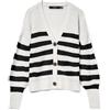 VERO MODA Vmlea LS V-Neck Cuff Cardigan Noos Pullover, Cloud Dancer/Stripes:Black, XS Donna