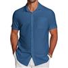 COOFANDY Camicia da uomo a maniche corte, estiva per il tempo libero, leggera, da spiaggia, da uomo, a maniche corte, vestibilità regolare, blu navy, L