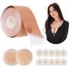 Texliney Nastro Adesivo Seno, Set di Nastro Reggiseno Adesivo per Push up, Adatto per A-G, con 1 Nastro Seno, 5 Petali di Seno in Raso, 2 Copricapezzoli in Silicone Invisibile