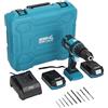 DEDRA SAS+ALL - Set di attrezzi in valigetta DED7030A02, cacciavite, due batterie da 2 Ah, caricabatterie, accessori da 9 pezzi, set da mobile professionale.