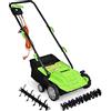 COSTWAY Scarificatore 2 In-1 per Prato, Arieggiatore Elettrico con Sacco Raccoglitore da 30L, Larghezza 32cm, con 3 Posizioni Regolabili, Scarificatore 1500W per Giardino Cortile (32 cm, Verde)