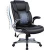 COLAMY Sedia da ufficio ergonomica, con schienale alto, in pelle, con braccioli pieghevoli imbottiti, chiusura inclinata, regolabile, per adulti, colore nero