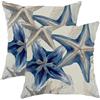 Generic Set di 2 federe per cuscini con motivo nautico, stelle marine blu e motivo floreale, decorazione quadrata per la casa per divano letto 50 x 50 cm