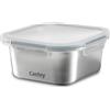 Castey - Contenitore quadrato in acciaio inox, 600 ml, chiusura ermetica con coperchio, per la conservazione degli alimenti, coperchio senza BPA, design anti-goccia, adatto per lavastoviglie
