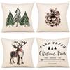 ZWJD Cuscini Natalizi per Divano 4 Pack Federe Cuscini Divano 45x45 Federe Cuscini Natalizi Cotone e Lino Biancheria Cuscini per Divano per Natale Decorazioni Casa
