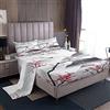 Loussiesd Parure di lenzuola per letto matrimoniale, 4 pezzi, con lenzuolo con angoli e 2 federe, in stile Ukiyoe giapponese, con fiori di ciliegio, gru e motivo Hokusai, per bambini e ragazzi
