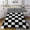 Loussiesd Set copripiumino a scacchi in bianco e nero con griglia trapuntata e copriletto trapuntato per ragazzi e ragazze e bambini leggero e geometrico con 2 federe260x240cm
