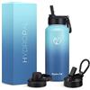 HydroPal Borraccia in Acciaio Inossidabile - 750 ml, 1 L, 1.2 L Senza BPA, Isolato con Cannuccia e 2 Coperchi, Borraccia Termica, Bottiglia Isolata per Sport (Azzurro chiaro blu scuro, 1000ml)