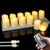 FREEPOWER Set di 12 lumini LED ricaricabili con stazione di ricarica, cavo USB e telecomando, funzione timer, tremolante in bianco caldo, Ø 4 x 4,5 cm