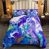Loussiesd Copriletto 200x200cm con stampa astratta marmorizzata viola, per bambini e adulti, morbida trapunta in marmo blu turchese chiaro con 2 federe