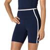 Amazon Essentials Pantaloncini Ciclista Tecnici in FormFlex Morbidissimo, a Vita Alta, 15 cm, con Bordatura a Contrasto Donna, Bianco/Blu Marino, M