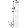 OFFO Colonna Doccia Senza Miscelatore, Asta Doccia Saliscendi con Soffione Rotonda 25x25cm e Doccetta 3 Getti, Asta Doccia Regolabile in Altezza 86-120cm, Tubo Acciaio Inox Antitorsione 1.6m, Nero