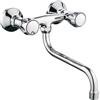 Ogomondo Rubinetto Lavello a Muro Cucina Down Canna S Ottone Cromato Miscelatore Acqua Calda e Fredda con Manopole
