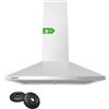 CIARRA A++ - Cappa aspirante a piramide, 60 cm, 370 m³/h, in acciaio inox con filtro a carbone CBCF002X2, 3 livelli di potenza, montaggio a parete, colore: Argento