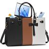 RAINSMORE Borsa Lavoro Donna PU Pelle Borsa Porta PC Donna Ufficio Borsa Università donna Tote Bag Tracolla Grande 15.6 Pollici Nero Bianco e Marrone