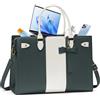 RAINSMORE Borsa Lavoro Donna PU Pelle Borsa Porta PC Donna Ufficio Borsa Università donna Tote Bag Tracolla Grande 15.6 Pollici Verde Scuro con Beige