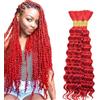 Hxxcoup Human Braiding Hair for Boho Braids Deep Wave Bulk Total 150g 3 Bundles 32 32 32 Inch Human Hair Extension Capelli Umani Naturali Unprocessed No Weft Red Color for Women