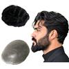 N.L.W. NLW 0,04 Pelle sottile PU 25mm Curl Hairpiece 100% capelli umani Sistema per parrucche da uomo Base Dimensioni 8x10 pollici 120% Densità #1 Nero Jet