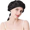 Vivi Idee® Cuffia da doccia, 100% seta di gelso, lussuosa cura dei capelli, traspirante, elastica, elegante con fascia (nero)
