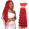 Hxxcoup Human Braiding Hair for Boho Braids Deep Wave Bulk Total 150g 3 Bundles 34 34 34 Inch Human Hair Extension Capelli Umani Naturali Unprocessed No Weft Red Color for Women