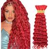 Hxxcoup Human Braiding Hair for Boho Braids Deep Wave Bulk Total 150g 3 Bundles 28 28 28 Inch Human Hair Extension Capelli Umani Naturali Unprocessed No Weft Red Color for Women
