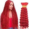 Hxxcoup Human Braiding Hair for Boho Braids Deep Wave Bulk Total 150g 3 Bundles 30 30 30 Inch Human Hair Extension Capelli Umani Naturali Unprocessed No Weft Red Color for Women