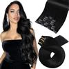 Moresoo Extension Capelli Veri Clip 40 cm 120g #1 Nero Corvino Remy 7pz | Base In Pizzo, Alta Densità, Traspirante Sulla Cute, Facile Applicazione, Sfumatura Viva