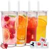Rliocvhe 4 Pezzi 600ml Bicchieri da Acqua con Coperchio e Cannuccia,Tazza da Caffè Ghiacciata,Vetro Bicchiere per Smoothie,Tazza da Succhi Trasparente, per Latte, Acqua, Succo, Tè