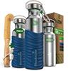 Blockhütte Borraccia Acciaio Inox 750 ml con rivestimento in silicone, Thermos per Bevande Calde fino a 13h, Bottiglia Termica a prova di perdite, Bottiglia Acqua - blu