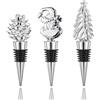 Pwsap 3 Pezzi Argento Tappi per Bottiglie di Vino Natale, Elfi Albero di Natale Pigna Tappo per Vino Riutilizzabili per Collezione Vino Champagne, Regalo di Natale Feste Bar Vacanze Matrimoni Decorazion