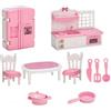 KARLOR Set di mobili per casa delle bambole, 10 pezzi in miniatura, set di mobili da forno, frigorifero, tavolo da pranzo, sedie, vasellame, accessori per la casa delle bambole, decorazione 1:12, sala