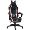 HOMCOM Sedia Gaming Ergonomica con Orecchie da Gatto, Poltrona Gaming Ufficio Reclinabile in Finta Pelle con Poggiapiedi, Poggiatesta e Altezza Regolabile, Supporto Lombare e Cervicale, Nero