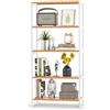VASMIA Scaffale Legno,Mensole Bagno con 5 Ripiani in Bambù per Bagno, Cucina, Camera da Letto,Porta scarpe salvaspazio,26 x 60 x 130 cm,Bianco e Naturale