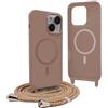 YFSYLL Magnetica Cover per iPhone 13 Mini con Cordino,Compatibile con MagSafe,Silicone Case con Regolabile Cordino da Collo Nylon Catena Collana Tracolla - Marrone